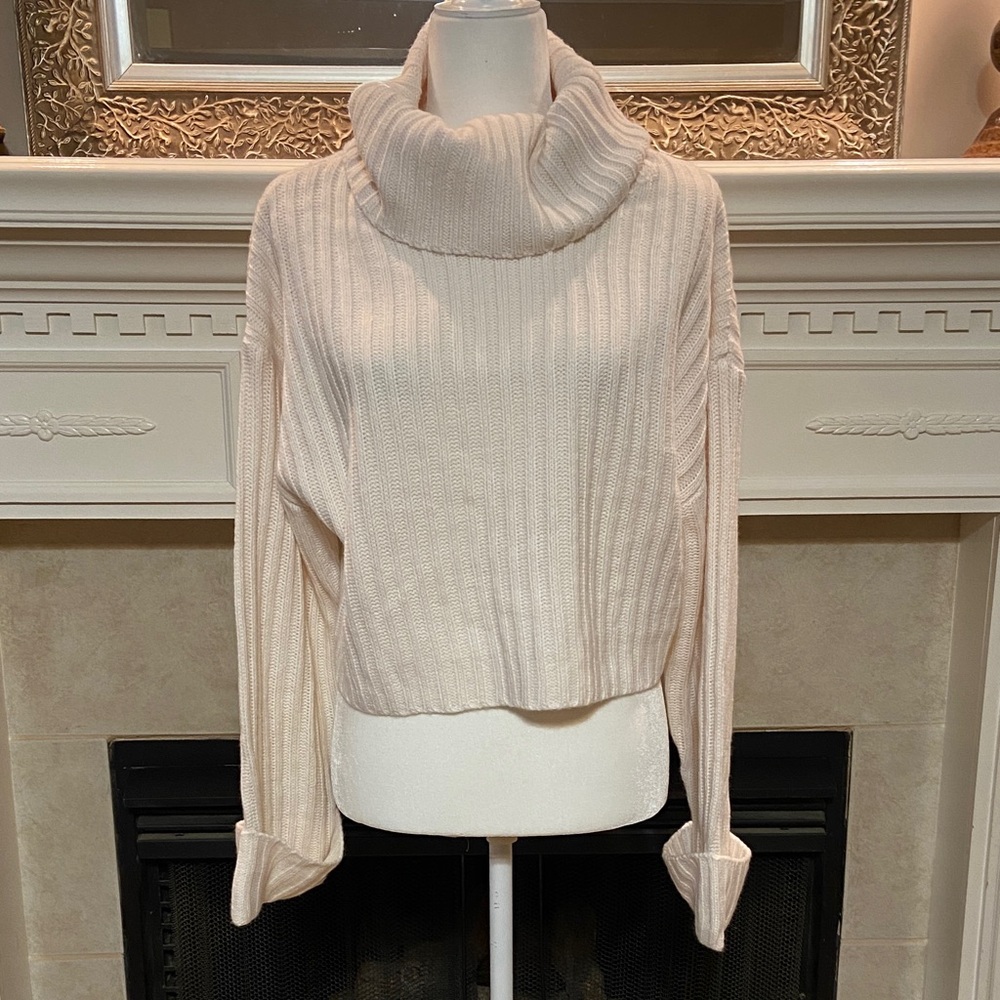 Sweet Rain cropped, ribbed turtleneck sweater